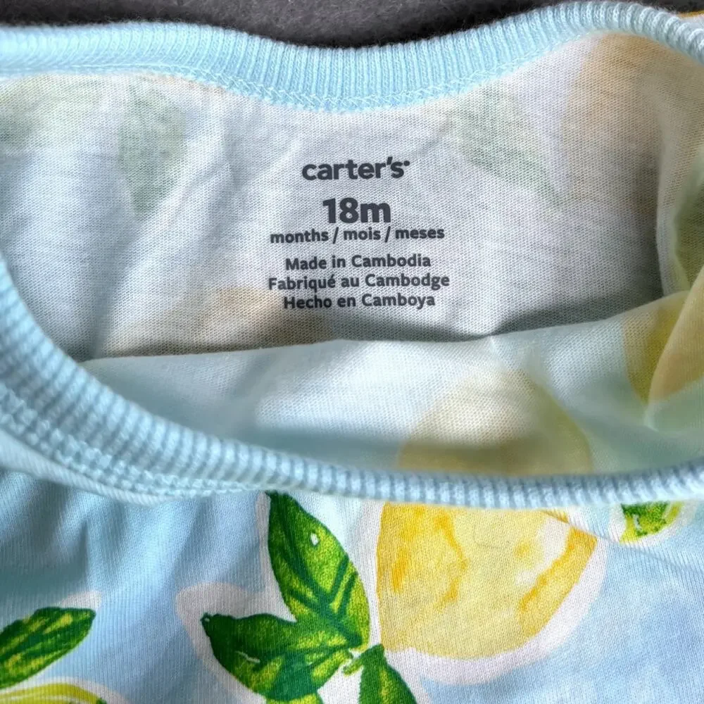 Carter's Girls Baby Summer Spring Lemon Yellow Cotton Romper 18M